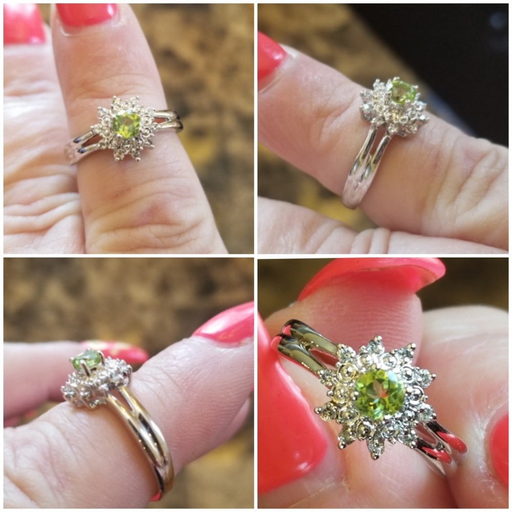 Genuine .50ct Peridot and White Sapphire Ring 7 - Picture 3 of 5
